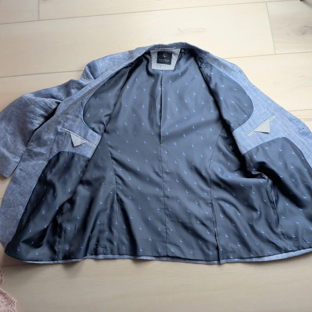 Tailorbyrd Collection 100%‎ Linen Blazer Sport Coat Mens 50R Blue Herringbone